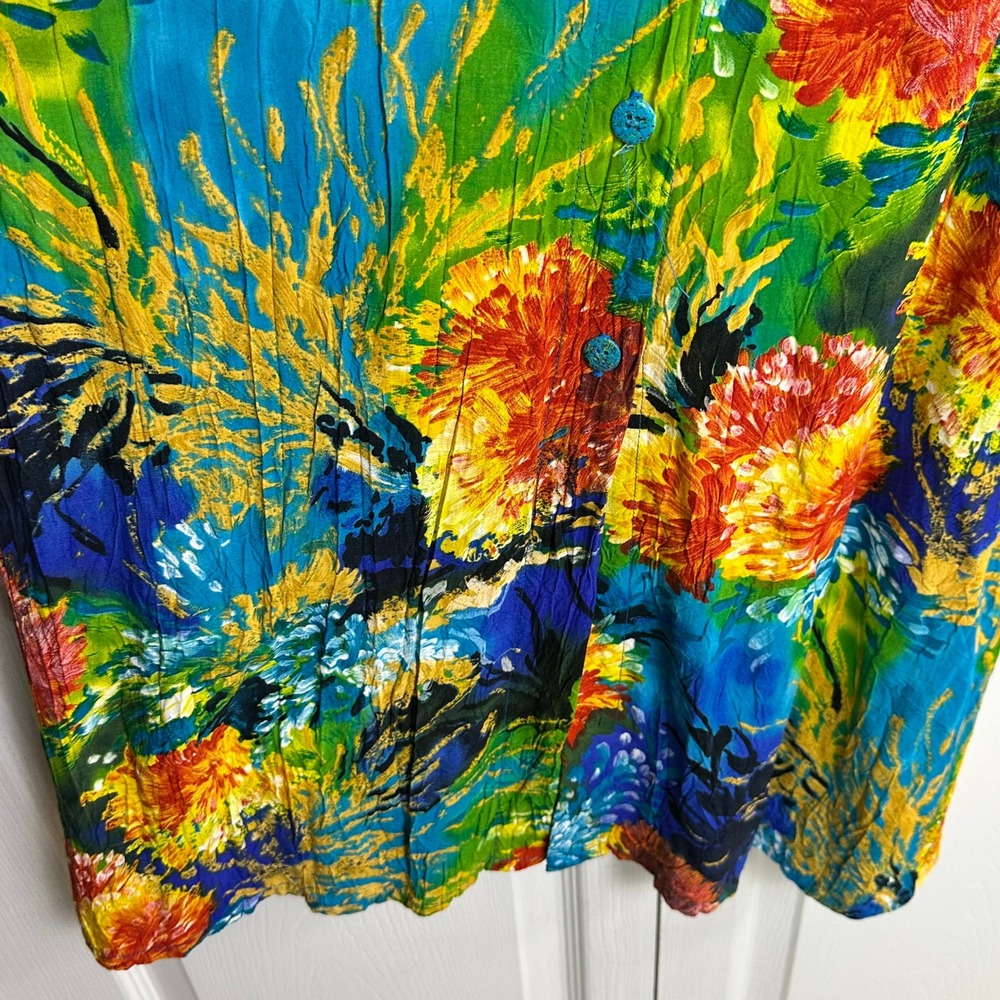 Jams World Sea Life 90s Vintage Sleeveless Maxi Dress Multi-Color Button Front S - Picture 10 of 16